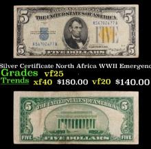 1934A $5 Silver Certificate North Africa WWII Emergency Currency Grades vf+