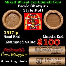 Lincoln Wheat Cent 1c Mixed Roll Orig Brandt McDonalds Wrapper, 1917-p end, Wheat other end