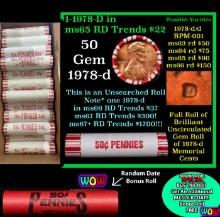 THIS AUCTION ONLY! BU Shotgun Lincoln 1c roll, 1978-d 50 pcs Plus one bonus random date BU roll! Ban