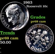 Proof 1963 Roosevelt Dime 10c Grades GEM++ Proof Cameo