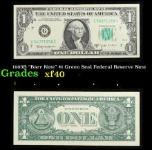 1963B "Barr Note" $1 Green Seal Federal Reserve Note Grades xf