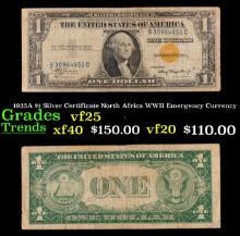 1935A $1 Silver Certificate North Africa WWII Emergency Currency Grades vf+