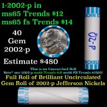 BU Shotgun Jefferson 5c roll, 2002-p 40 pcs Bank $2 Nickel Wrapper