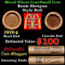 Lincoln Wheat Cent 1c Mixed Roll Orig Brandt McDonalds Wrapper, 1919-p end, Wheat other end