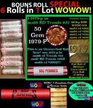 THIS AUCTION ONLY! BU Shotgun Lincoln 1c roll, 1979-p 50 pcs Plus FIVE bonus random date BU roll! Ba