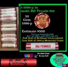 THIS AUCTION ONLY! BU Shotgun Lincoln 1c roll, 1996-p 50 pcs Plus one bonus random date BU roll! Ban