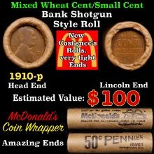 Lincoln Wheat Cent 1c Mixed Roll Orig Brandt McDonalds Wrapper, 1910-p end, Wheat other end