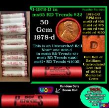 THIS AUCTION ONLY! BU Shotgun Lincoln 1c roll, 1978-d 50 pcs Plus one bonus random date BU roll! Ban