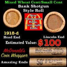 Lincoln Wheat Cent 1c Mixed Roll Orig Brandt McDonalds Wrapper, 1918-p end, Wheat other end