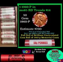 THIS AUCTION ONLY! BU Shotgun Lincoln 1c roll, 1964-p 50 pcs Plus one bonus random date BU roll! Ban