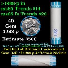 BU Shotgun Jefferson 5c roll, 1988-p 40 pcs Bank $2 Nickel Wrapper