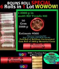 THIS AUCTION ONLY! BU Shotgun Lincoln 1c roll, 2008-p 50 pcs Plus FIVE bonus random date BU roll! Ba