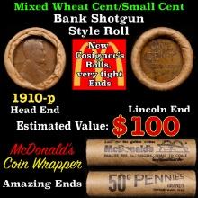 Lincoln Wheat Cent 1c Mixed Roll Orig Brandt McDonalds Wrapper, 1910-p end, Wheat other end