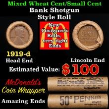 Lincoln Wheat Cent 1c Mixed Roll Orig Brandt McDonalds Wrapper, 1919-d end, Wheat other end