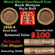 Lincoln Wheat Cent 1c Mixed Roll Orig Brandt McDonalds Wrapper, 1916-d end, Wheat other end