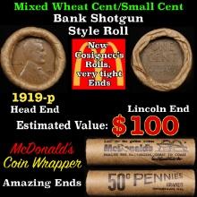 Lincoln Wheat Cent 1c Mixed Roll Orig Brandt McDonalds Wrapper, 1919-p end, Wheat other end