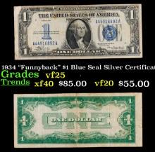 1934 "Funnyback" $1 Blue Seal Silver Certificate Grades vf+