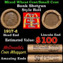 Lincoln Wheat Cent 1c Mixed Roll Orig Brandt McDonalds Wrapper, 1917-d end, Wheat other end