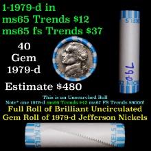 BU Shotgun Jefferson 5c roll, 1979-d 40 pcs Bank $2 Nickel Wrapper