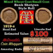 Lincoln Wheat Cent 1c Mixed Roll Orig Brandt McDonalds Wrapper, 1919-s end, Wheat other end