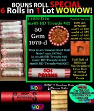 THIS AUCTION ONLY! BU Shotgun Lincoln 1c roll, 1977-d 50 pcs Plus FIVE bonus random date BU roll! Ba