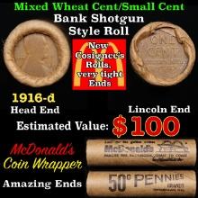 Lincoln Wheat Cent 1c Mixed Roll Orig Brandt McDonalds Wrapper, 1916-d end, Wheat other end