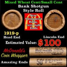 Lincoln Wheat Cent 1c Mixed Roll Orig Brandt McDonalds Wrapper, 1919-p end, Wheat other end