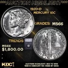 ***Auction Highlight*** 1920-d Mercury Dime 10c Graded ms66 BY SEGS (fc)