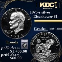 Proof 1973-s silver Eisenhower Dollar $1 Graded pr69+ dcam BY SEGS