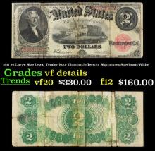 1917 $2 Large Size Legal Tender Note Thomas Jefferson Grades vf details Signatures Speelman/White