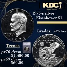 Proof 1973-s silver Eisenhower Dollar $1 Graded pr69+ dcam BY SEGS