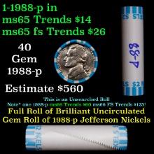 BU Shotgun Jefferson 5c roll, 1988-p 40 pcs Bank $2 Nickel Wrapper