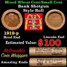 Lincoln Wheat Cent 1c Mixed Roll Orig Brandt McDonalds Wrapper, 1919-p end, Wheat other end