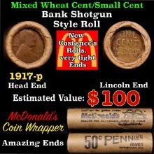 Lincoln Wheat Cent 1c Mixed Roll Orig Brandt McDonalds Wrapper, 1917-p end, Wheat other end