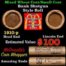 Lincoln Wheat Cent 1c Mixed Roll Orig Brandt McDonalds Wrapper, 1910-p end, Wheat other end