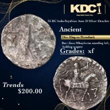 35 BC Indo-Scythian Azes II Silver Drachm Ancient Grades xf