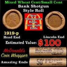 Lincoln Wheat Cent 1c Mixed Roll Orig Brandt McDonalds Wrapper, 1919-p end, Wheat other end