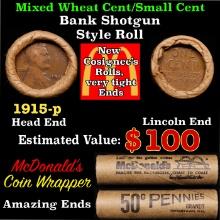 Lincoln Wheat Cent 1c Mixed Roll Orig Brandt McDonalds Wrapper, 1915-p end, Wheat other end