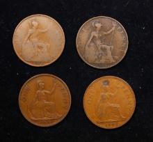 Group of 4 Coins, Great Britain Pennies, 1916, 1917, 1937, 1962 .