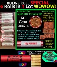 THIS AUCTION ONLY! BU Shotgun Lincoln 1c roll, 1982-d 50 pcs Plus FIVE bonus random date BU roll! Ba