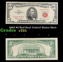 1963 $5 Red Seal United States Note Grades vf+