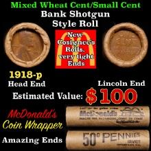 Lincoln Wheat Cent 1c Mixed Roll Orig Brandt McDonalds Wrapper, 1918-p end, Wheat other end