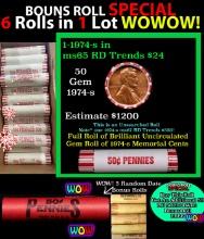 THIS AUCTION ONLY! BU Shotgun Lincoln 1c roll, 1974-s 50 pcs Plus FIVE bonus random date BU roll! Ba