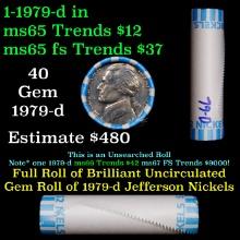 BU Shotgun Jefferson 5c roll, 1979-d 40 pcs Bank $2 Nickel Wrapper