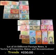 Lot of 25 Different Foreign Notes, A Variety of Countries, Dates, and Denominations!