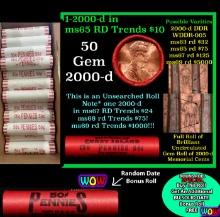 THIS AUCTION ONLY! BU Shotgun Lincoln 1c roll, 2000-d 50 pcs Plus one bonus random date BU roll! Ban