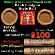 Lincoln Wheat Cent 1c Mixed Roll Orig Brandt McDonalds Wrapper, 1917-p end, Wheat other end