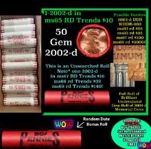 THIS AUCTION ONLY! BU Shotgun Lincoln 1c roll, 2002-d 50 pcs Plus one bonus random date BU roll! Ban