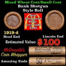 Lincoln Wheat Cent 1c Mixed Roll Orig Brandt McDonalds Wrapper, 1919-d end, Wheat other end