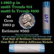 BU Shotgun Jefferson 5c roll, 1963-p 40 pcs Bank $2 Nickel Wrapper